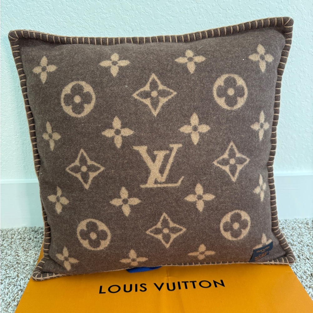 Louis Vuitton Brown and Cream Pillow